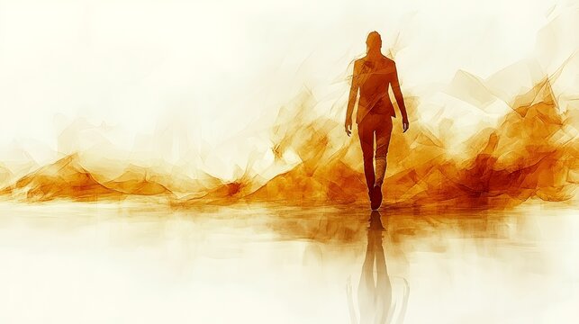 Mystische Silhouette eines gehenden Menschen aus Rauch und Licht  
