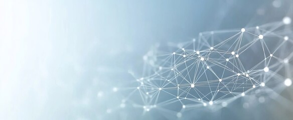 Abstract background with a white low-poly mesh on a light blue background, a technology concept for a digital network and connectivity theme, with copy space. 