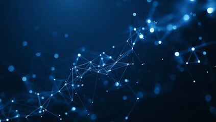 Abstract dark blue background with glowing lines and dots, a technology concept banner design. Big data connection or digital network.