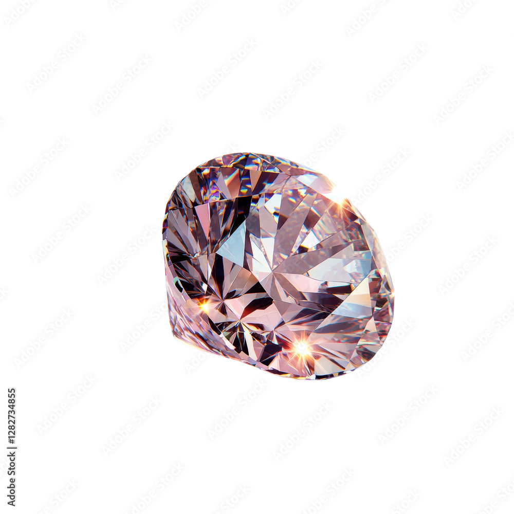 Poster close-up of a pink diamond resting on a solid black background creating a striking visual contrast o
