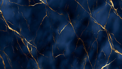 Luxurious navy blue marble texture with elegant gold veins, ideal for backgrounds, designs, and patterns.  High-resolution seamless image.