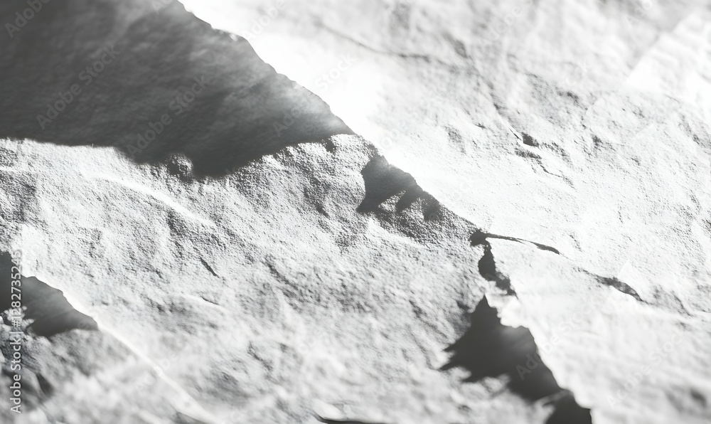 Poster abstract grayscale image of textured, crumpled paper; light and shadow play across the surface, crea
