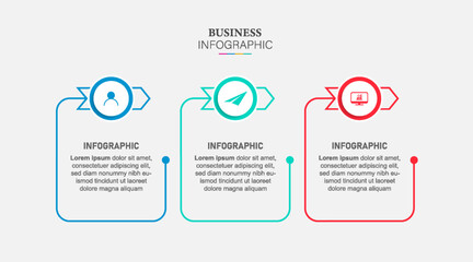 Thin line flat process . Business infographic with 3 options, arrows. Vector linear elements for presentation.