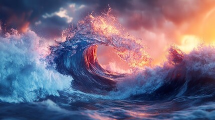 Fototapeta premium A magnificent wave crashes dramatically at the edge of twilight