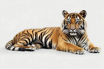 Fototapeta premium Tiger Lying, Studio, Gray Background, Wildlife Portrait