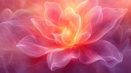 Glowing pink flower, digital art, abstract background, serenity