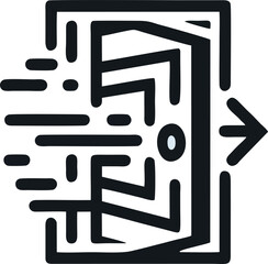  A clean and modern vector illustration of an emergency exit door with a motion effect, symbolizing rapid evacuation and safety awareness. The minimalist line-art style with dynamic motion lines 