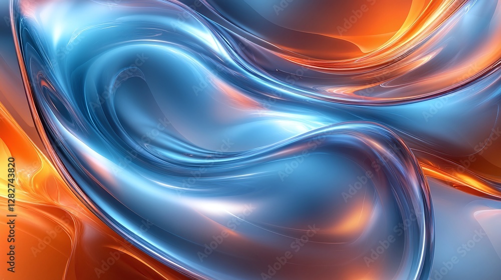 Poster glowing 3d render with abstract blue and orange light digital energy and visual texture vibrant futu