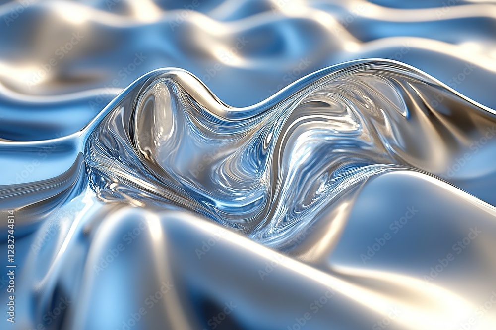 Poster abstract rendering of fluid metal surface with rippling effect
