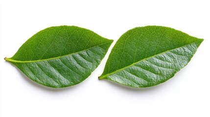 Obraz premium Two Fresh Green Leaves Isolated on White Background