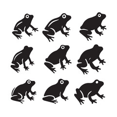 A set of  Minimalist frog icon silhouette