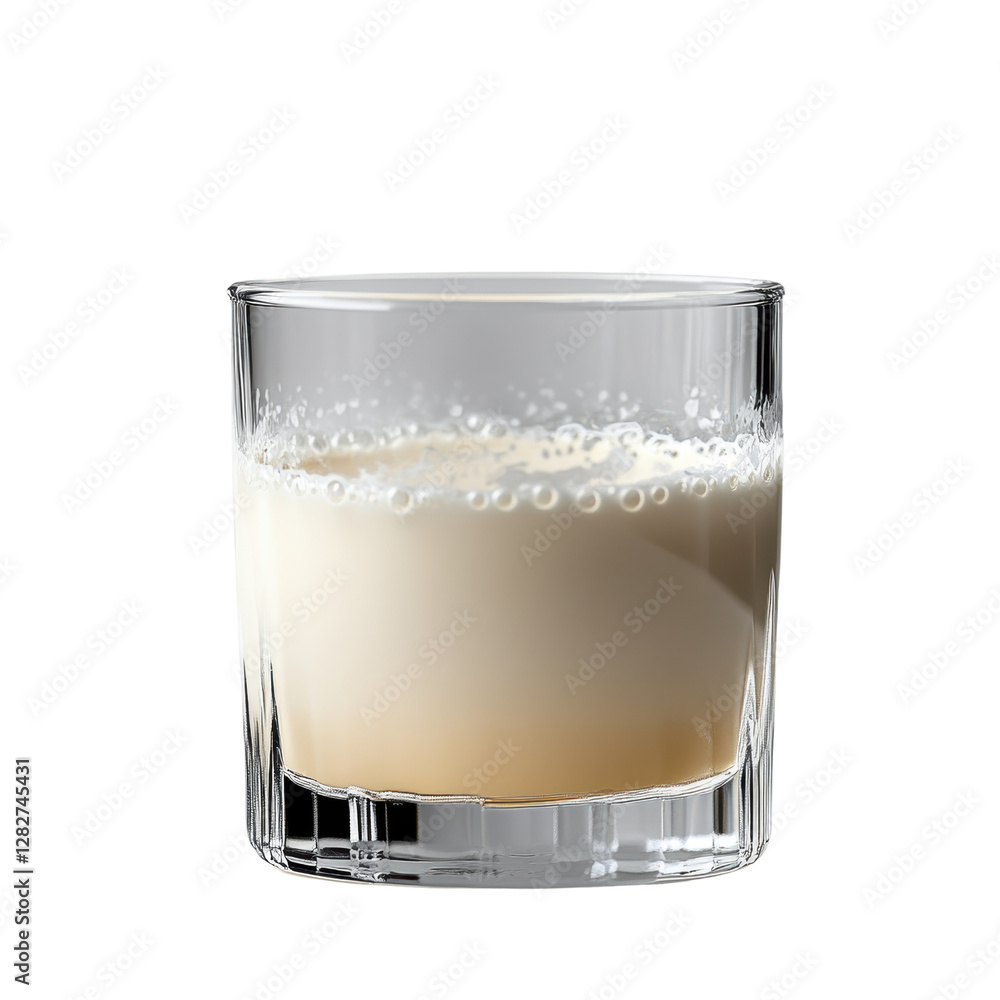 Poster glass filled with a refreshing drink on a wooden table with a blurred background on white background