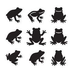 A set of  Minimalist frog icon silhouette