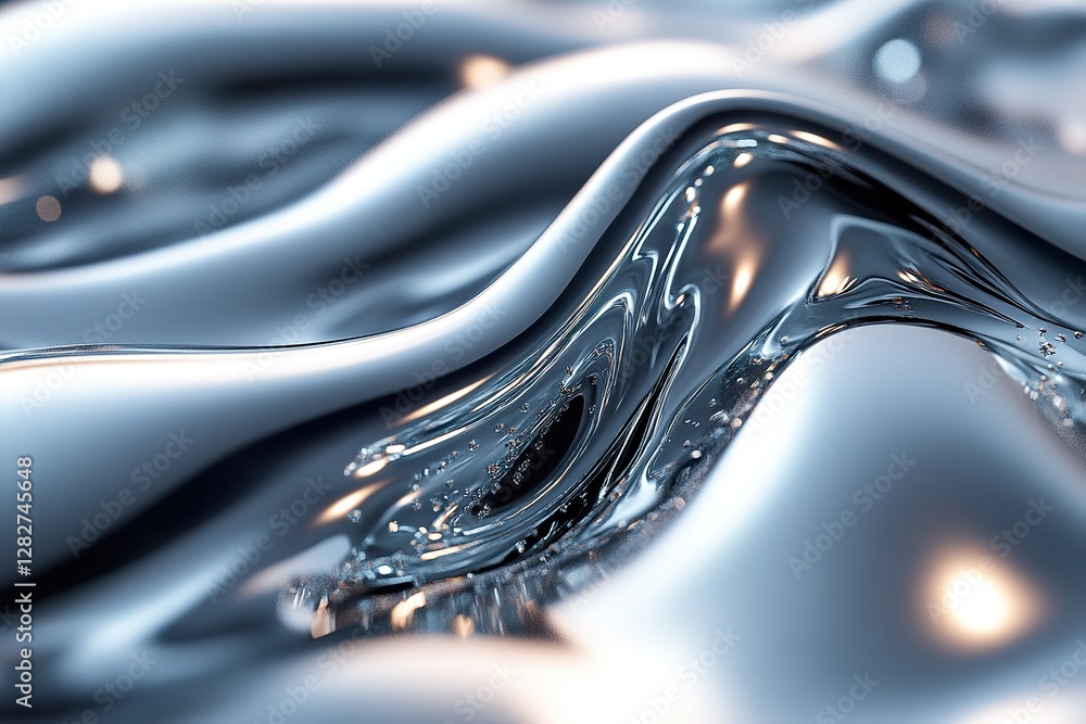 Poster abstract metallic liquid forms a flowing wave pattern design