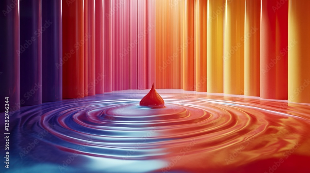 Poster abstract colorful cylindrical columns and water with droplet creating ripples