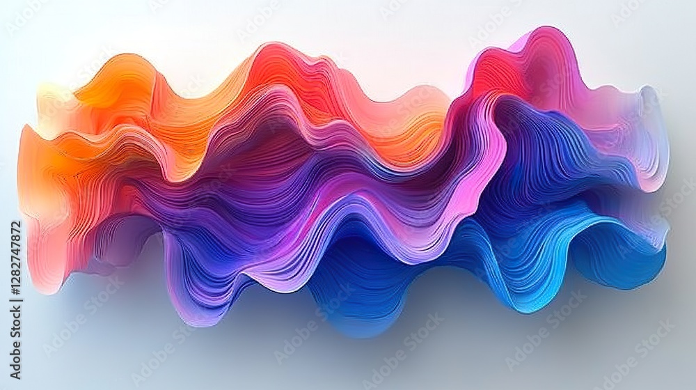 Poster abstract colorful waves flow horizontally across a white background