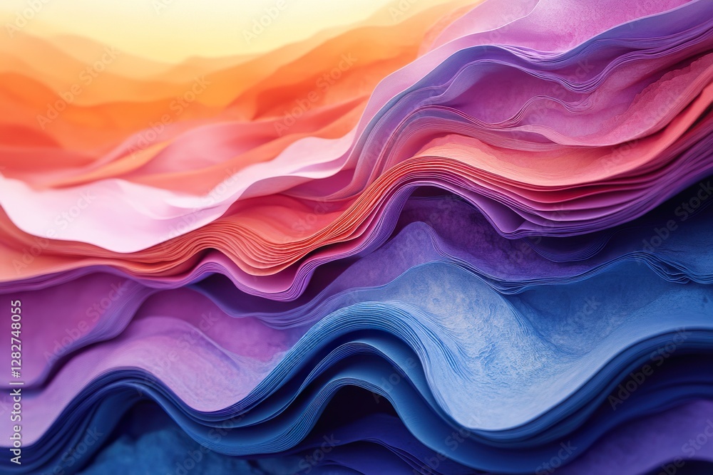 Poster Abstract layered wave composition with gradient colors creating visual depth