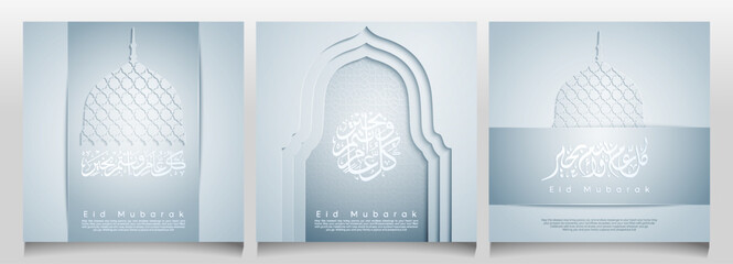 Islamic set of design greeting and banner background for Eid Mubarak celebration