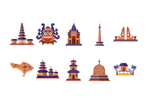 Brown Balinese Traditional Temple Indonesia Illustration Set