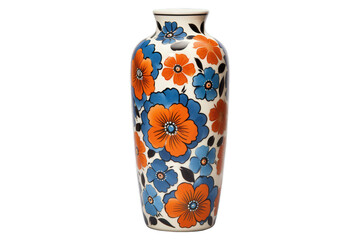 Flower vase for decoration, isolated. Simple, clean, with flower art on isolated on white or transparent png. For home decor