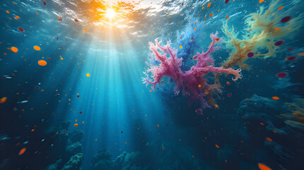 Fototapeta premium Underwater Abstract Explosion – Colorful Ocean Fantasy Art