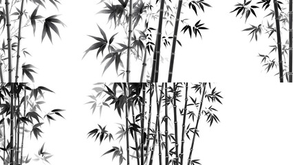 a group of bamboo trees in a monochrome style, with each of them featuring a detailed silhouette, which showcases the natural textures and forms of the plants