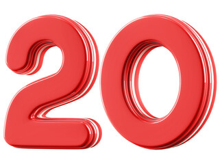 3D Glossy Red Number 20