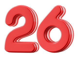 3D Glossy Red Number 26