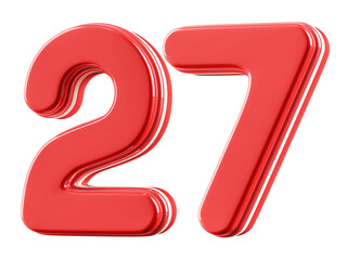 3D Glossy Red Number 27