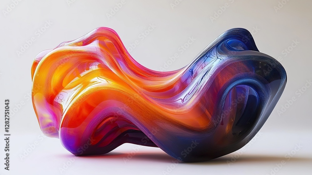 Poster abstract glossy object featuring swirling gradients of warm and cool colors