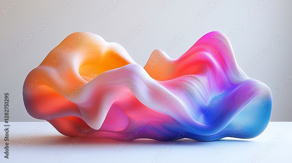 Poster abstract multicolored fluid form on a bright surface against backdrop