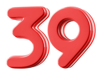 3D Glossy Red Number 39