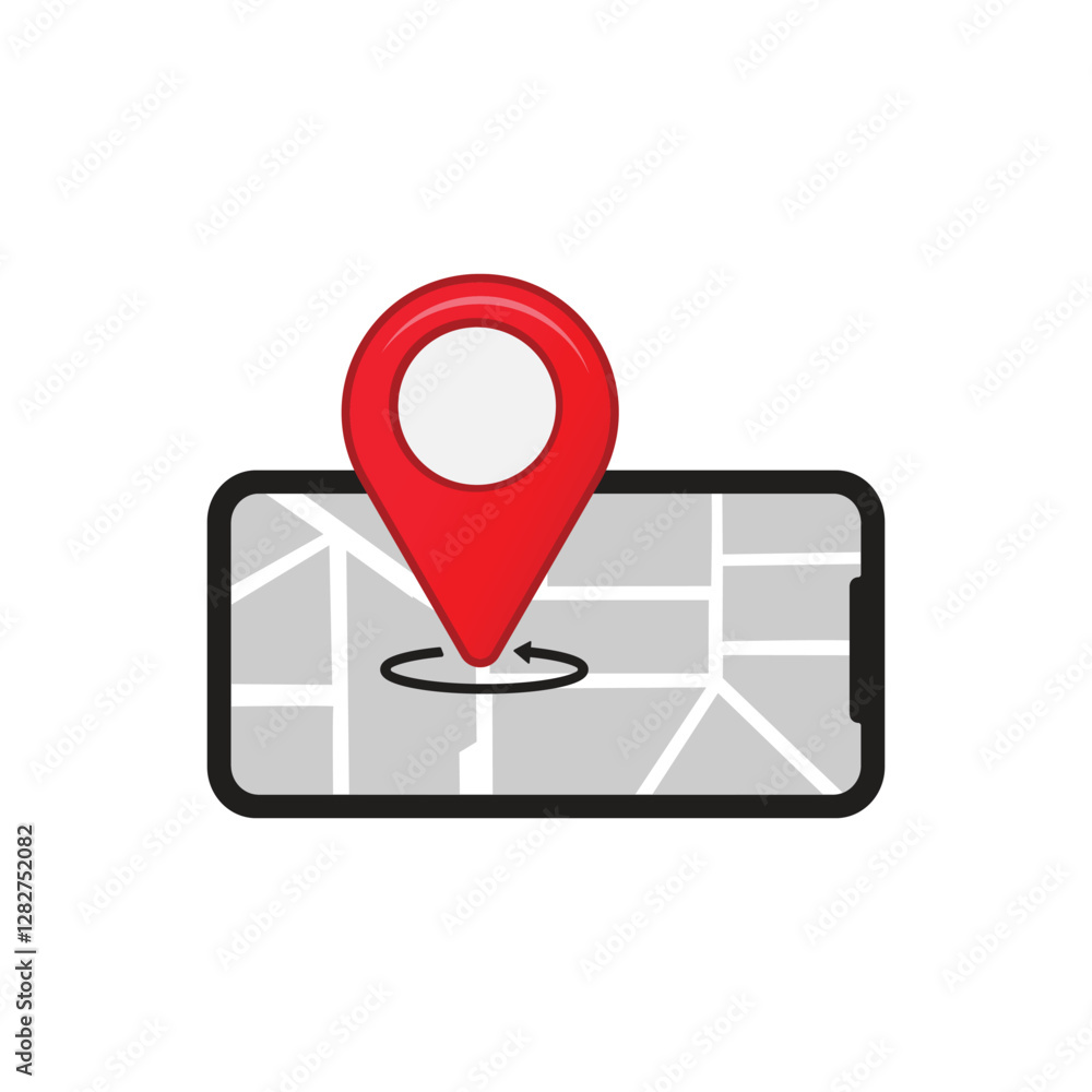 Fototapete red pin point map address location pointer on phone