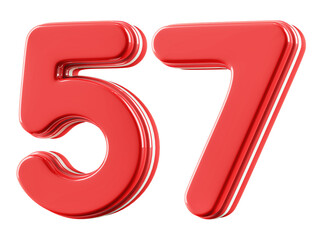 3D Glossy Red Number 57