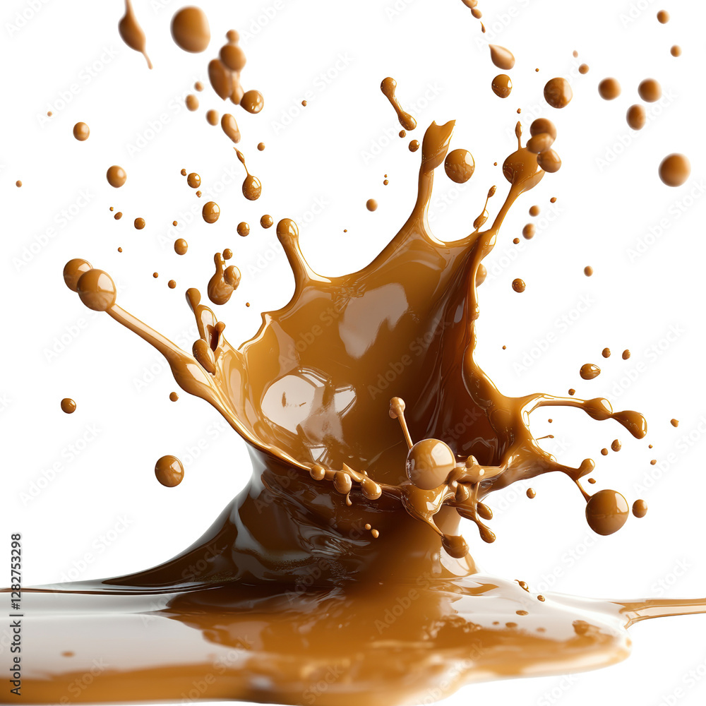 Poster chocolate splash creating dynamic patterns on a white surface capturing the essence of indulgence an