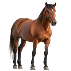 Obraz premium Brown horse standing proudly against a solid black background in a studio setting on white background , cut out.