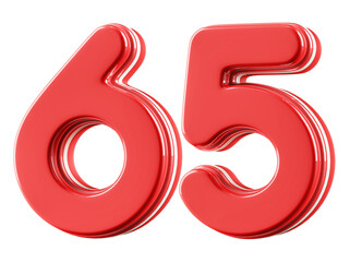 3D Glossy Red Number 65