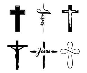 Christian cross collection silhouette isolated symbols hand drawn