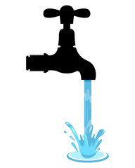 Water tap with falling drop flat illustration