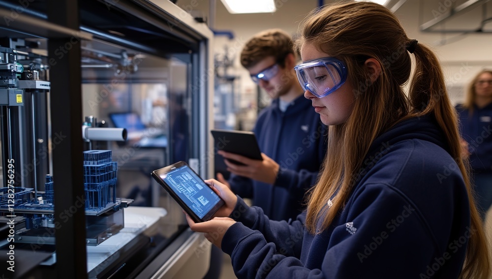 Poster students utilize 3d printing technology with tablets for innovative designs and prototyping in a mod