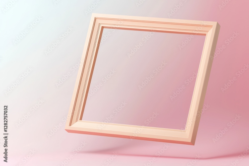 Poster realistic peach borders on a 3d frame dynamically float against a backdrop of soft pastel gradients.