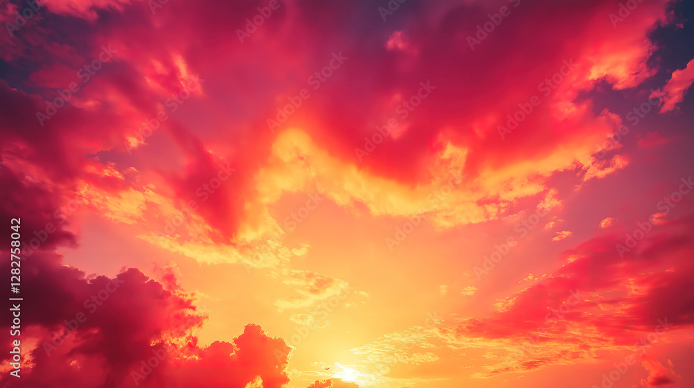 Poster serene gradient sky with red and orange hues creating a tranquil backdrop for any landscape