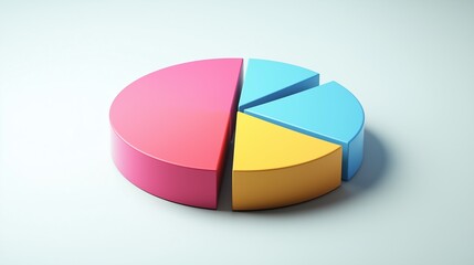 Fototapeta premium Three Dimensional Pie Chart Showing Data Segmentation in Pink Yellow and Blue