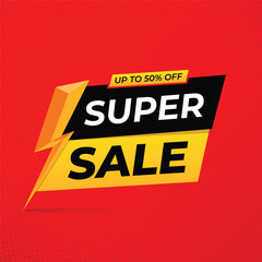 vector super sale yellow ,black icon and red background design
