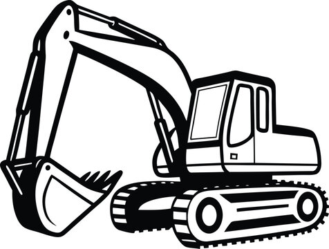black and white excavator construction vehicle clip art preview