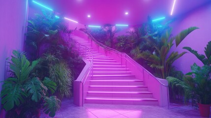 Neon Staircase, Tropical Plants, Pink, Indoor, Ascent