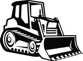 Bulldozer and Excavator vector illustration, Modern Bulldozer and Excavator silhouette and line art vector