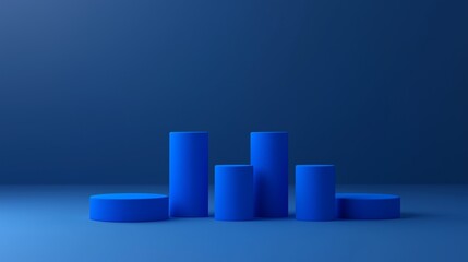 Obraz premium Abstract Blue Cylindrical Forms Minimalist Product Display Background