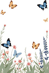 frame with flowers and butterflies