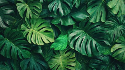 A vibrant close-up shot of a tropical green leaf, a flat lay backdrop, perfect for creating a fresh and lush wallpaper or banner.